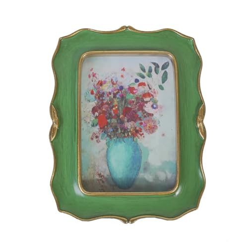 FAGTIKY Vintage Picture Frame 2.5x3.5 Classic Ornamental Photo Frame with Intricate Carvings Tabletop Display and Wall Mount Real Glass Front Old-Fashion (Green-Minimalism)
