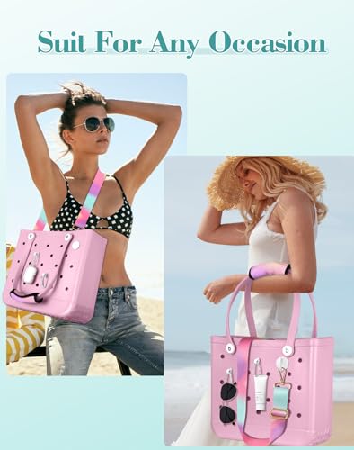 Image of Bag Strap Crossbody Charms for Bogg Bag Accessories - Shoulder Strap Neoprene Luggage Handle Wrap for Suitcase & 2 Key Holders Sunrise