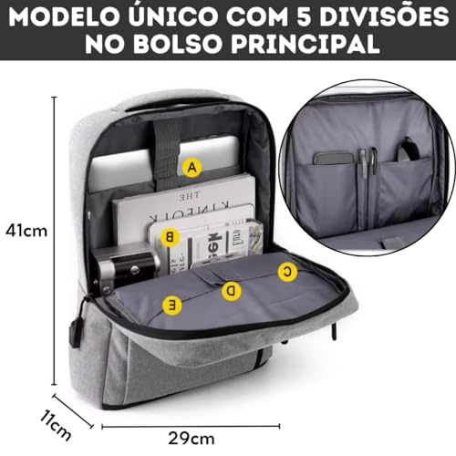 Mochila Bolsa Executiva Notebook Reforçada Impermeável Masculino Feminino Cabo USB Moderna Trabalho