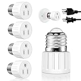 4 Packs E26/E27 3 Prong Light Socket to Plug Adapter, Polarized Screw in Outlet for Light Socket Ada
