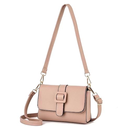 Bolsa Feminina dBolsa Feminina de Couro Macio - Alças duplas ajustáveis (Ombro/Crossbody), Multiuso para Dia a Dia, Festas e Viagense Couro Macio (Rosa)