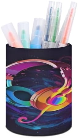 Gradient Music PU Leather Round Pen Holder for Home Office image 5