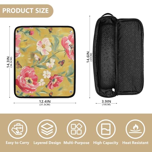Bolsa de viaje para herramientas de cabello con esterilla resistente al calor para plancha, rizador y accesorios de cuidado capilar, diseño flores de primavera y mariposas doradas miniatura 4