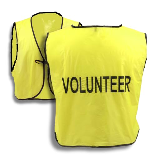 ArcMate Vinyl Safety Vest with Tie Closure, plus VOLUNTEER imprint, High Visibility, Ideal for Volunteers, Men and Women, High Vis Yellow, Large, Pack of 6