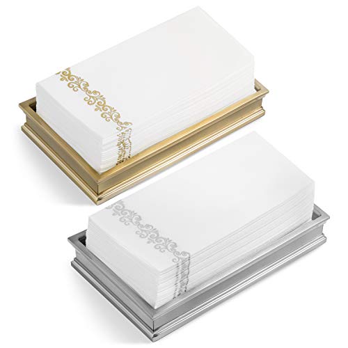 American Homestead Linen Feel Guest Towels Disposable Cloth Like Paper Hand Napkins Soft, Absorbent, Paper Hand Towels for Kitchen, Bathroom, Parties, Weddings, Dinners or Events (Silver Vintage, 100)