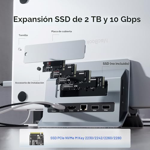 Miniatura 4 de Pulwtop Estación De Acoplamiento Vertical, Macbook Docking Station Usb C Con M.2 Nvme Ssd Ssd No Incluido , Hdmi 4k 60hz, 2usb C 10gbps, Sd Tf, Rj45, 2 Usb A, Para Windows Y Macbook Pro Air