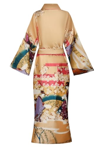 Women's Floral/Patterned Silky Kimono Robes Long Satin Bathrobes Sleepwear Loungewear