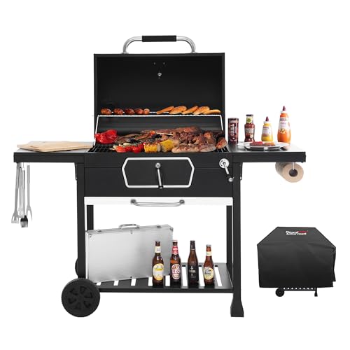 Image of Royal Gourmet CD2030AC Deluxe 30-Inch Charcoal Grill with Cover, Large BBQ Grill with Collapsible Side Tables for Outdoor Picnic Camping Patio Backyard Cooking, Black