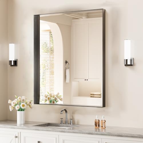 Image of Koonmi Bathroom Wall Mirror, 36x24 Black Mirror for Over Sink