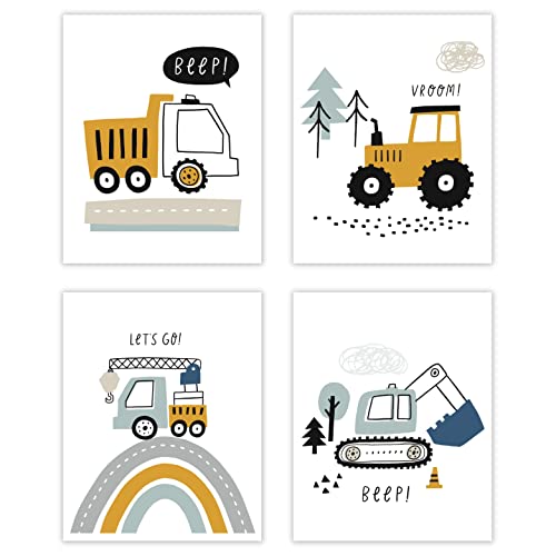 Image of Construction Decor for Boys Room - 4 Car Posters for Boys Room Decor, 8x10 Unframed Construction Signs for Kids Wall Art, Toddler Room Decor for Boys Bedroom Decor, Playroom & Nursery Decor For Boys