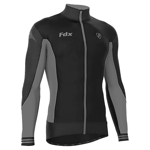 Amazon.co.uk FDX Men’s Thermodream Winter Cycling Jersey Long Sleeve, Water Resistant, Windproof, Thermal, Lightweight, Warm Super Roubaix Fabric, Cycle Top, Bicycle Riding Sports MTB Clothing (Grey L) #ad