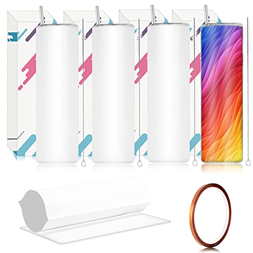 Sublimation Tumblers Bulk, 20 Ounce Skinny Stainless Steel TumblersÂ Sublimation BlanksÂ Kit with Lid Straw, Sublimation Shrink Wrap, Individually Gift Boxed for Heat Transfer (4 Pack)