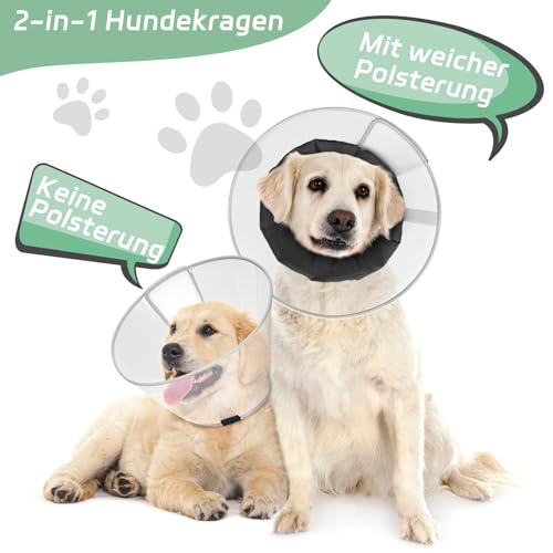 Supet Halskrause Hund zum Verhindern des Leckens mit weichem Polster, klare Elizabeth-Recovery-Halskrause nach Operation, alternative Kopfkrause für große, mittlere und kleine Hunde(Reines Schwarz,XS)