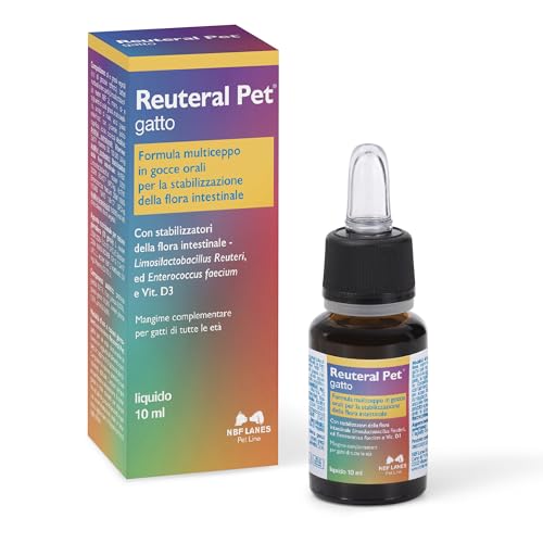 NBF Lanes | Reuteral Pet Gatto, Gocce orali, Probiotico a base di fermenti lattici vivi per la stabilizzazione della Flora intestinale nei Gatti