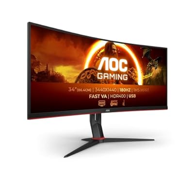 AOC Gaming CU34G2XPD - Monitor Curvo WQHD de 34 Pulgadas, 180Hz, Fast VA, 1ms GTG, FreeSync Premium, HDR400, Soporte de Altura Ajustable 3440x1440, HDMI, DisplayPort, USB Hub, 34 Pulgada WQHD Curvo | Ya disponible en tu tienda friki favorita! En mundofriki.es!