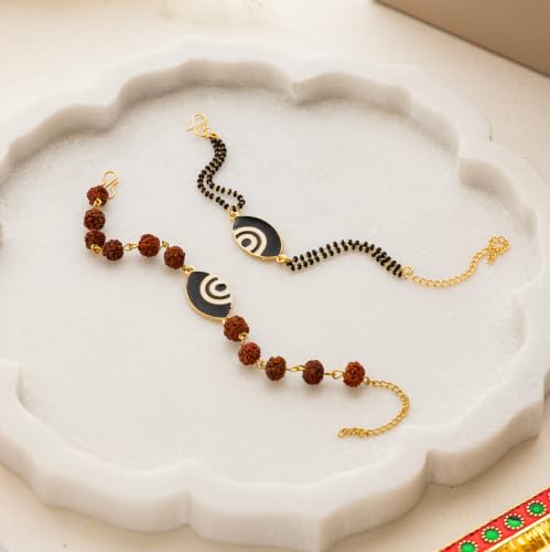 Image of Premium Handmade Designer Rakhi Set for Brother and Bhabhi Adjustable Couple Rakhi with Roli Chawal & Nariyal