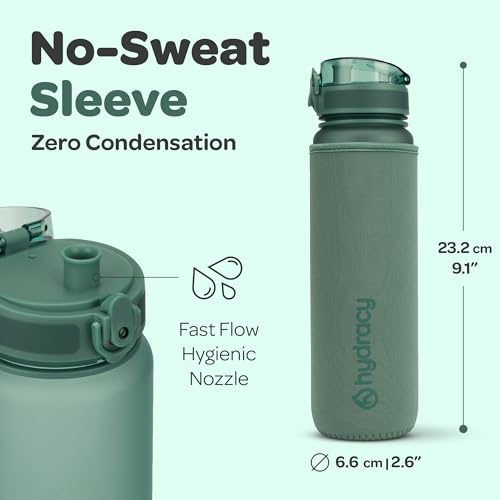 Image of Hydracy Water Bottle with Time Marker - Large 500 ml 17 Oz BPA Free Water Bottle - Leak Proof & No Sweat Gym Bottle with Fruit Infuser Strainer - Ideal for Fitness or Sports & Outdoors MoonlightGreen | Leak Proof Gym Bottle with times to drink and no sweat Sleeve - Ideal for Fitness Sports & Outdoors