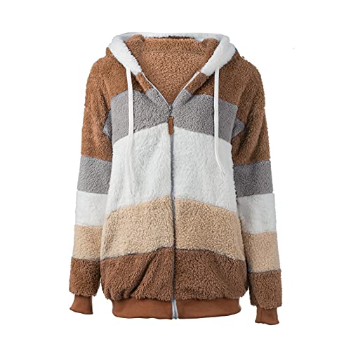 Moniss Casaco de pelúcia de inverno moda feminina com capuz manga longa bolso com zíper jaqueta quen