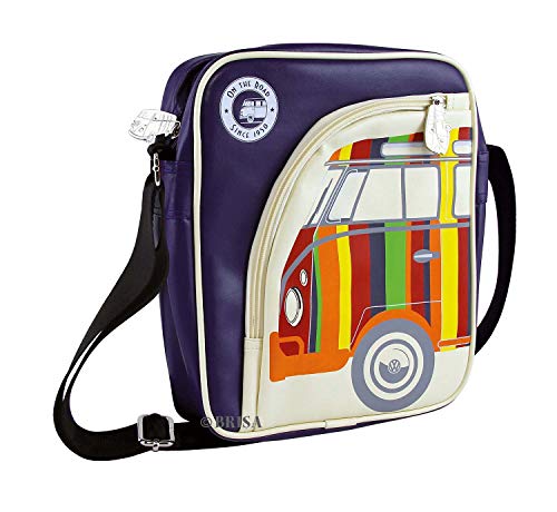 Brisa VW Collection - Volkswagen Furgoneta Hippie Bus T1 Van Bolso de hombro de polipiel (PU), Bolsa bandolera Vintage, Accesorio de moda para Viaje/Regalo/Souvenir (Rayas/Lila/S)