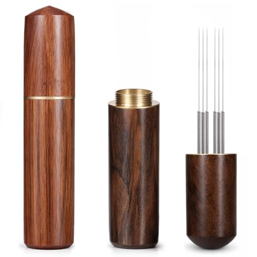 HJZHII 2 Pcs Espresso Needle Distributor with 6 Needles | 0.2mm Coffee Distribution Tool for Perfect Brew | Natural Wood Handle