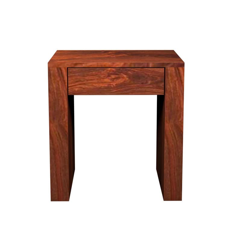 Image of Solid Wood Sheesham End Table with 1 Drawer Modern Design - Honey Finish