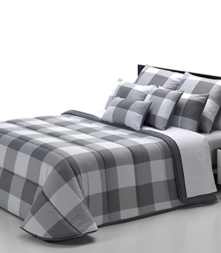 Relleno Nórdico COLORS ,cama de 90 y 105 , tacto seda CUADROS, 180 X 220 CM . Reversible estampado GRIS, - Isaire hogar.