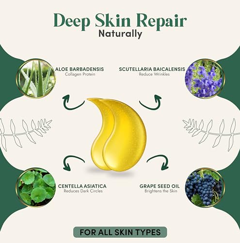 24K Gold Under Eye Patches For Puffy Eyes (24 Pairs Individually Wrapped) - Collagen Enriched Under Eye Masks for Dark Circles and Puffiness, Hyaluronic Acid Under Eye Mask Patches for Wrinkles