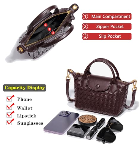 Small Woven Crossbody Bags Purse for Women Trendy Leather Dumpling Lightweight Mini Handbag4