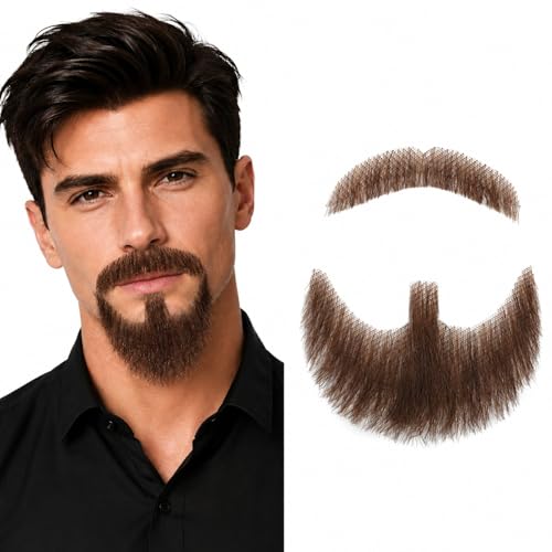 AnHdrFy Human Hair Goatee Fake Beard Brown Goat Beard Costume Accessory for Parties Cosplay Halloween Easy to Wear Reusable with 4 Adhesive Sheets