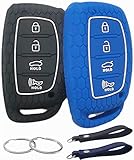 REPROTECTING Silicone Rubber Key Fob Cover Compatible with 2016-2021 Hyundai Elantra Elantra GT Ioniq Sonata Tucson (not for Keys with Eject/flip/fold Buttons) (4 Button Smart Key, Black Blue)