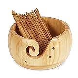 UNAYMIDY Yarn Bowl Holder, Wooden Knitting Bowl with 12pcs Crochet Hooks, Large Yarn Holder Dispenser for Crocheting (large 6.7')