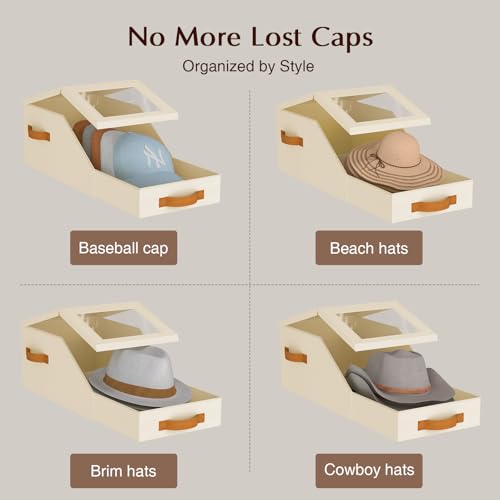 image for Homsorout Hat Organizer for Baseball Caps - 4PCS Stackable Storage wit