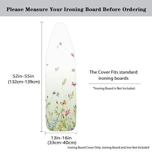 Image of Fashion Ironing Board Covers Standard Size 15x54, Stain Resistant, Snug Fit Non-Slip Nose Pocket Fastener Straps Elastic Edges, Wild Floral Design