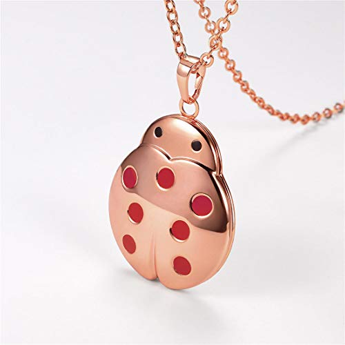 U7 Cute Flying Ladybug Pendant Red Enamel Rose Gold Plated Unique Animal Shape Photo Locket Pendant Necklace #TOP5