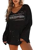 Asvivid Bathing Suit Cover Ups for Women Summer Hollow Out Knit Sweater Crochet Long Sleeve Beach Co