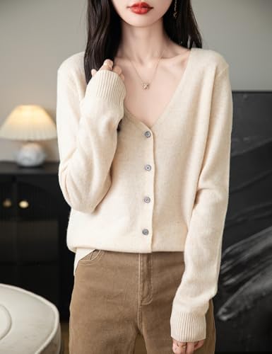 Women's 100% Merino Wool Cardigan 2025 Fall Winter Sexy V Neck Long Sleeve Lightweight Knit Cardigan Sweater3
