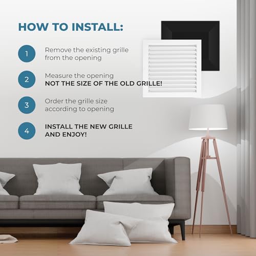 Rustproof 12x12 in Aluminum Vent Cover – Quiet Return Air Grille for Wall or Ceiling – Heavy Duty HVAC Register, Easy Install, Modern Design – Overall Size 13-5/8 x 13-5/8 – Fins are Not Adjustable by Air 360 - Image 5