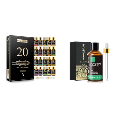 MAYJAM 20x5ML Essential Oil Gift Set and 30ML/1.01FL,OZ Peppermint Essential