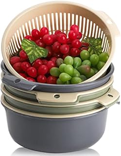 SOUJOY 8 Pack 2-in-1 Kitchen Colander Bowl, Large Plastic Washing Bowl and Strainer, Double Layered Drain Basin and Basket for Fruits Vegetables Cleaning Washing Mixing