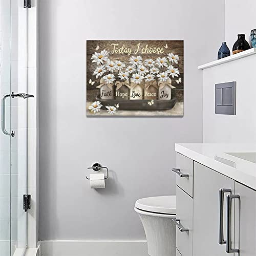 Daisy Canvas Wall Art Country White Daisies Butterfly Flowers Wall Decor Quotes Today I Choose Faith Hope Love Peace Joy Pictures Painting Prints Floral Framed Artwork Decor For Bathroom Bedroom 12"X16" #TOP1