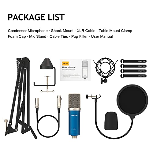 Zingyou Xlr Condenser Microphone, Studio Mic Kit With Boom Arm Stand, Shock Mount, Pop Filter, Windscreen And Cable Ties For Recording, Stream, Home Studio, Youtube, Voice Over, Vocal, Ca1 (Blue) #TOP6