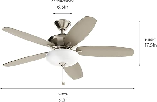 Miniatura 2 de Ventilador de techo LED Renew Select de 52 pulgadas en acero inoxidable cepillado, para cocina, sala de estar, dormitorio, oficina en casa y