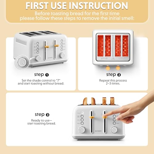 Image of BUYDEEM DT640 4-Slice Toaster, Extra Wide Slots, Stainless Steel with High Lift Lever, Bagel and Muffin Function, Removal Crumb Tray, 7-Shade Settings, Arctic White