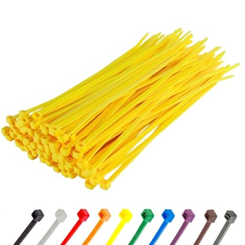 Image of GTSE 8 inch Yellow Zip Ties, 100 Pack, 50lb Strength, UV Resistant Strong Nylon Cable Ties, Self-Locking 8 Inch Tie Wraps