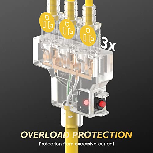 Tooliom L5-30P Generator Power Extension Cord 30A 125V Three 5-20R/5-15R Outlet 25 Feet With Protector Breaker #TOP2