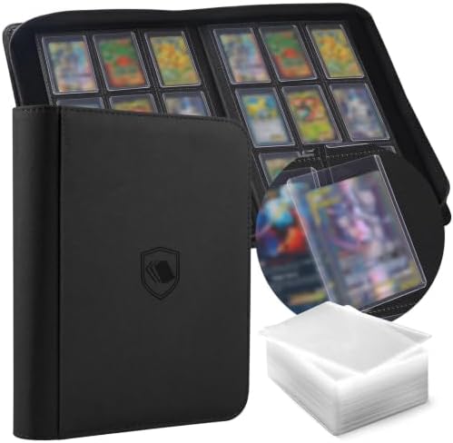 Toploader Sammelkarten Album für 360 Karten, 108 Toploaders Inklusive | 9 Taschen, Premium PU Cover Kartenordner für 3" x 4" Rigid Toploader, Ringloses beidseitiges Sammelalbum für