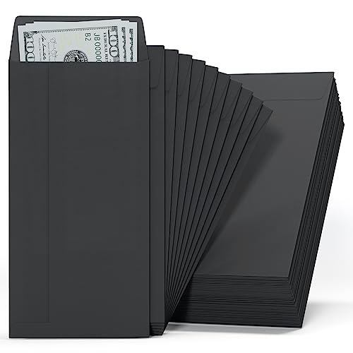 CREGEAR Cash Envelopes 120 Pack 3.5× 6.7 Inch, Self Adhesive Black Money Envelopes for Cash, Mini Coin Envelopes, Ideal for Credit Cards/Small Items/Seed Storage, Peel & Seal Small Envelopes