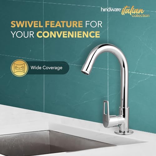 Image of Hindware Italian Collection Aspiro Range F570024CP Kitchen Sink Tap with Swivel Spout | Deck Mounted | Made of Brass | Mirror-Like Finish