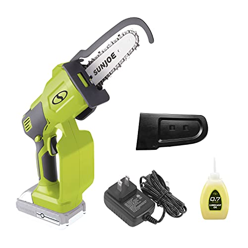 Sun Joe 24V-HCS-LTE-P1 24-Volt iON+ Cordless Mini Chainsaw, Green & SWJ-OIL Premium Bar, Chain and Sprocket Oil, All Season Chainsaw Chain Lubrication, 1-Quart by Sun Joe - Used condition - US$72.31
