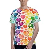 YBGHDAA Rainbow Hearts Soft Stretch Daily Wear Shirt Full Print T-Shirt Casual Comfort Round Neck Short Sleeve, Schwarz , XXL
